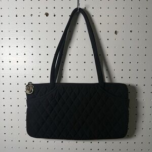 VERA BRADLEY QUILTED HANDBAG CLASSIC MEDIUM BLACK MICROFIBER INNER/OUTER POCKETS